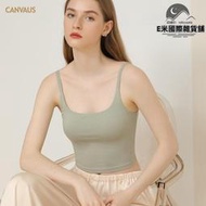 canus短款帶胸墊細肩黑色吊帶女u型領彈力修身內搭上衣打底衫夏