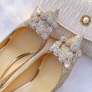 HM1 Champagne Gold Sequined Rhinestone Crystal Bridal High Heels 2022