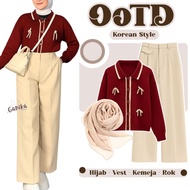 Korean Style Oneset - Ribbon Blouse, Bella Square Hijab, Oro Pants, Women's 4in1 -GNK9