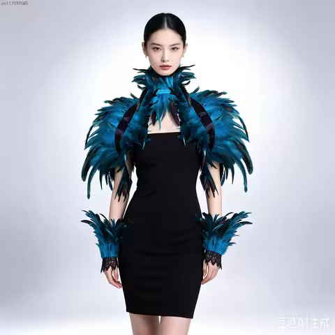 Unisex Feather Shawl Wristlet Set Feather Shawl Punk Feather Halloween Party Holiday Dress Up Cospla