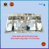 Chậu Rửa Chén 2 Hộc Bồn Rửa Chén 2 Hộc Inox304 Bóng Luxury Rina C04 Tặng Bộ Xả 2 Hộc Và Rổ Đa Năng
