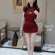 Đầm body nữ tay ngắn đính khuy cao cấp dạo phốlên dáng cực chuẩnchất thunladong A75