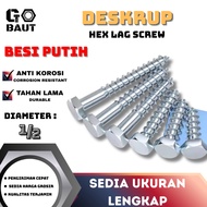 Hex Lag Screw Desckrew/ Deskrup/ Wood Screw Bolt/ (White) 1/2" Hex Screw Wood Screw