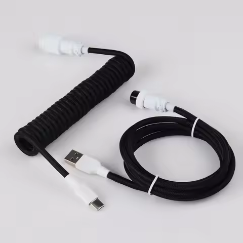 LANO Coiled Cable Type C Keyboard 1.5Meter Mechanical Keyboard Data Cable Wite Aviator Connector Sui