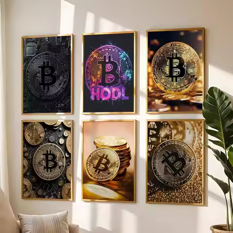 Cool Bitcoin Fashion Luxury Golden Poster High Quality Print Waterproof Wall Art Sticker For Bar Liv