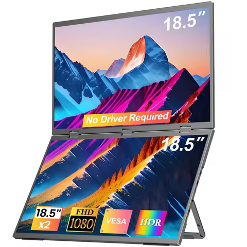 UPERFECT Delta Plus 18.5" 1080P 100Hz Folding Stacked Dual Portable Monitor USB-C HDMI Triple Laptop