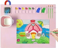 Silicone Painting Mat with Cup and Paint Holder, KnijaFulee Large Silicone Art Mat - 20"X16"Silicone Mats for Crafts Silicone Mat for Kids Artist Creator, Kids Painting Station, Resin Casting-Pink