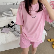 Women Short Sleeve Cotton Cartoon Printed Baju Tidur Wanita Pajamas Sleepwear Pyjamas Set with Short Pant pajamas