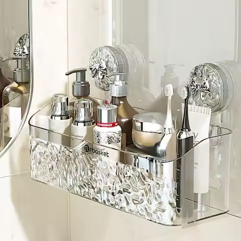 Shower Suction Cup Shelf Basket Light Glacier Pattern One Second Installation bathroom Organizer Sto