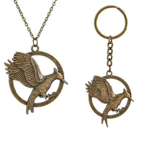 New Hot Vintage Charm Movie Keyring Catching Fire Keychain The Hunger Games 2 Pendant Necklace Jewel