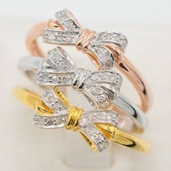 Happy Jewelry แหวนโบว์สีทอง แหวนเพชรแท้ ทองแท้ แหวนผู้หญิง ทองแท้ 9k 37.5% SI308