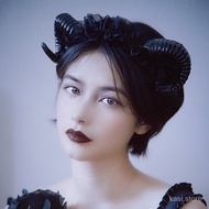 Gothic Accessories Devil Horns Cosplay Headband Halloween Handmade Gothic Black Lace Hair Hoop Head