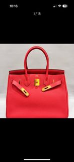 HERMES 2R 牡丹紅TOGO皮金釦 BIRKIN30