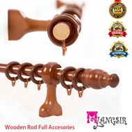 MYLANGSIR Wooden Curtain Rod 28mm Mahogany / Full Set Accessories / Kayu Langsir / 6 Size Available 