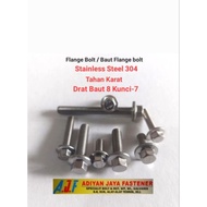 FLANGE BOLT/ THREAD BOLT 8 /M.5 (Length 1.2cm-1.5cm-2cm-2.5cm-3cm-3.5cm-4cm) Stainless 304