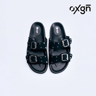 OXGN Studs Double Band Slides For Women (Black)