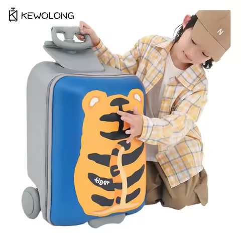 Kids Ride-On Luggage,Sit & Ride Trunk w/ Adjustable Handle, Cartoon Cabin Bag for Toddler Travel, Ba