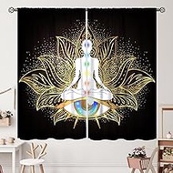 Seven Chakra Curtains Mandala Eyes Yoga Meditation Zen Hippie Golden Black Lotus Curtain with Rod Po