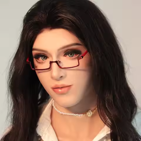 (Annie) Crossdressing Full Head Silicone Cosplay Kigurumi Male To Female Mask With Fake Eyes Transge