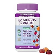 SmartyPants Organic Toddler Multivitamin Gummies: Probiotics, Omega 3 (ALA), Vitamin D3, C, Vitamin B12, B6, Vitamin A, K &amp; Zinc, Gluten Free, Three Fruit Flavors, 60 Count (30 Day Supply)