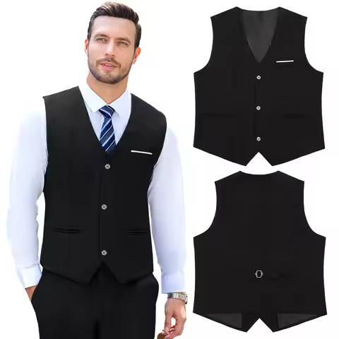 Black Vest Men Waistcoat for Mens Wedding Office Business Ceremony Birthday Party Outfit Church East