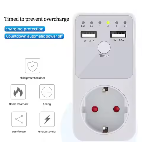 Programmable Countdown Timer Socket Electrical Intelligent 6HR Socket for USB Interface Switch with 