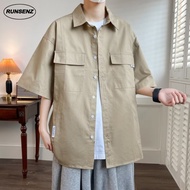 M-8XL Plus Size Cargo Shirt Men Causal Loose Cotton Short Sleeve Shirt