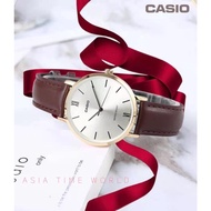 Casio | LTP-VT01GL-9B Women's Minimalistic Gold Tone Brown Leather Strap [Official Marco Warranty]