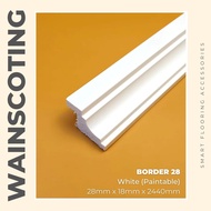 Wainscoting DIY 100% Waterproof - Border 28mm (8ft Long) - Solid White - Paintable