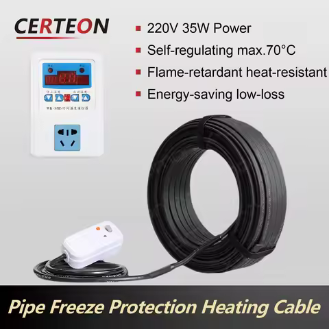 220 V Self‑Limiting Heat Trace Tape up to 65 °C with Thermostat 0‑100 M for Pipe Freeze Protection a