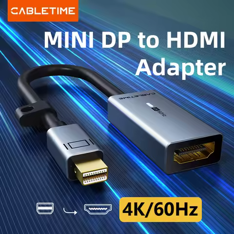 CABLETIME Mini DisplayPort to HDMI Adapter 4K 60HZ Mini DP to HDMI LED Converter for MacBook Air 13 
