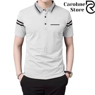 Terlaris Kaos Kerah Daun Pria Saku Garis Pendek - Kaos Krah Saku Depan