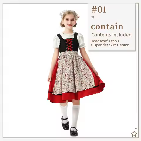 German Beer Festival Dirndl Dress Bavarian Octoberfest Costume for Girls Europe Farmhouse Style Maid