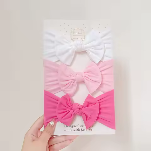 3Pcs/Lot Baby Girls Elastic Nylon Headband with Big Bows Infant Toddler Boutique Headscarf Hairtie C