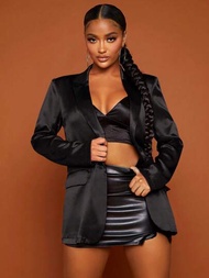 SHEIN SXY 素色單釦緞面西裝外套