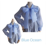 3F.SEOUL NISTA **สีขาวพร้อมส่ง** เสื้องานตัดร้าน เชิ้ตคอผูกโบว์ ผ้าออแกนดี้