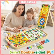 Wooden Board Game 5 In 1 Bouncing Chess Flying Chess Puzzle Toy Mainan Kanak Kanak Edukasi