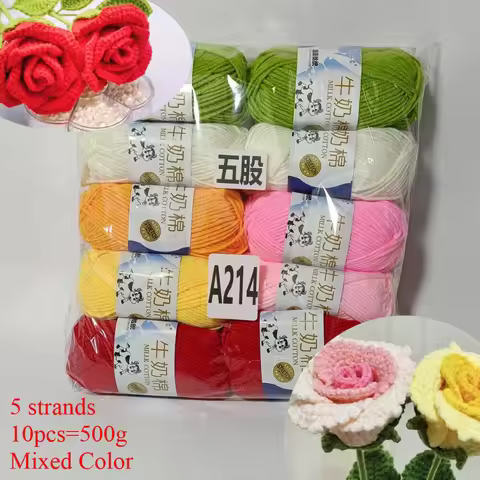 10pcs Total 500g Mixed Color Milk Cotton Yarn 5ply Soft Crochet Yarn Set Hand Knitting Flowers Craft