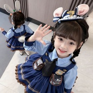 Zootopia Judy Costume Hopps Cartoon Cosplay Character Costume for Kids Girl Halloween Cute Blue Dres