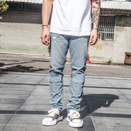 {High Height} Levis 512 {0314 Patch Splash Paint Light Blue} Upper Wide Lower Narrow Denim Trousers 
