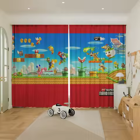 Bandai Super Mario 3D Cartoon Window Curtains Game Anime Children KIds Boys Bedroom Blackout Window 