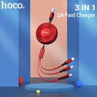 Hoco Original 3 in 1 Retractable USB 3A Fast Charger Cable for iPhone XS X for iPhone 12 Samsung Xiaomi Huawei Micro USB .Lightning. Type-c Mobile Phone Cables Retractable Wire Cord