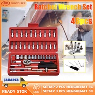 (dalam Stok Dikirim Dari Jakarta)Kunci Socket Sok Set 46 Pcs Set Socket (1/4") Kunci Socket Wrench 4