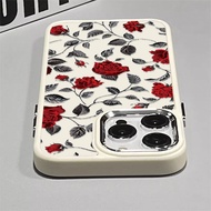 Full Screen Retro Red Rose Pattern Phone Case Compatible for IPhone 15 13 11 14 12 Pro Max 7/8 Plus IPhone SE 2020 X XS MAX Fashion Shockproof Case