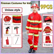 Fireman Costume for Kids Boys Firefighter Career Uniform Work Cosplay Role Play Girl Suit Clothing