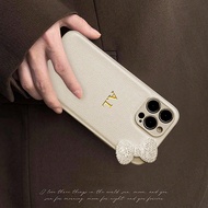 Ốp lưng điện thoại đính nơ lấp lánh tên viết tắt tùy chỉnh tương thích với iPhone 16 15 14 13 12 11 