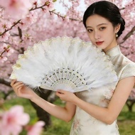 Feather Fan Cheongsam Fan Dance Plush Republican Antique Feather Fan White Goose Feather Folding Fan