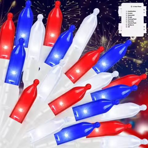 50 LED Outdoor Patriotic Lights, 16 Feet Mini String Light with 9 Modes and 6 Hour Timer, Waterproof