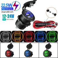 12/24V Dual USB Port Car Charger Motorcycle 5V 4.2A Charger Socket Waterproof Fast Quick Charge Adapter