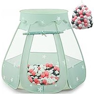 Baby Ball Pit for Toddler with 150 Balls, Kids Pop Up Play Tent for Girls, Princess Toys for Children Indoor &amp; Outdoor Playhouse with Carry Bag (Celadon: Pink/White/Gray, 109x90cm/150 Balls)